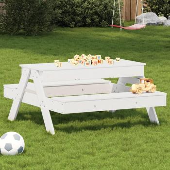 Mesa de pícnic con arenero para niños de madera maciza de pino blanco