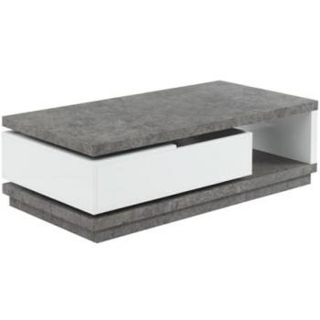 Mesa de Centro Flavian Arcón Pivotante - MDF Blanco Lacado y Tablero Efecto Cemento