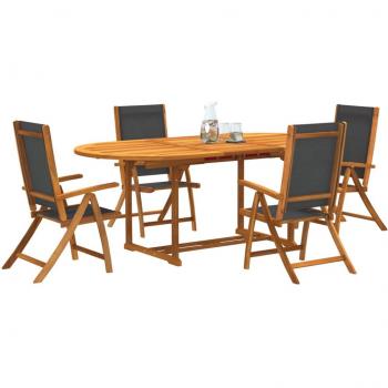 5-Piece Solid Acacia Wood and Textilene Garden Dining Set