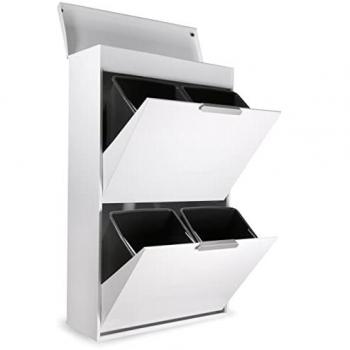Cubo de Basura y Reciclaje ARREGUI Ecoclas Plus de Acero Blanco con Bandeja Superior Multiusos, 4 Compartimentos (4 x 17L - 68L)