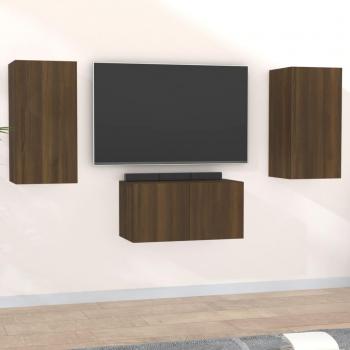 Set de muebles para TV 3 piezas de madera contrachapada en color roble marrón