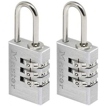 Master Lock 7620EURTCC Lote de 2 Candados con combinación personalizable y cuerpo de aluminio, Gris, 2 x 5.5 x 0.9 cm
