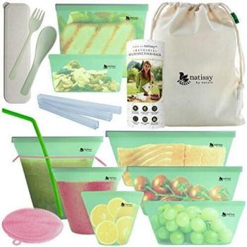 Bolsas de Silicona Reutilizables para Almacenamiento de Alimentos, 8 Piezas Bolsas Congelar Conservación Ecológicas sin BPA, Envases de Silicona Reutilizables, Bolsas Zip de Congelacion; Silicone Bags