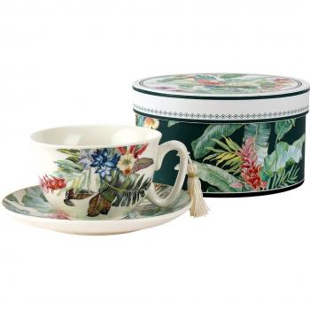 Taza de té con plato Flor Tropical de Porcelana Fina y Diseño Exclusivo