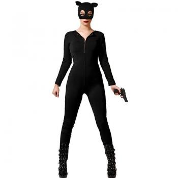 Disfraz de Gata Heroína negro para mujer - Incluye traje ajustado negro, orejas de gato, máscara y cinturón