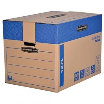 BANKERS BOX SmoothMove Cajas de transporte y mudanza súper resistentes, doble espesor, con asas, no necesita cinta de embalar, montaje automático FastFold, 127 litros, 45.5 x 60.5 x 45.5 cm, pack de 5