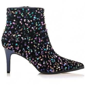 Botines de tacón para mujer Mariamare, altura tacón 10cm, con tachuelas multicolor, cierre cremallera, tipo de puntera afilada, en charol y grabado de serpiente