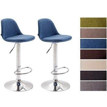 Set de 2 Taburetes de Bar Kiel en Tela Azul, Ajustables en Altura y con Estructura Metálica