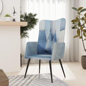 Sillón orejero de tela vaquera patchwork Wingback Denim