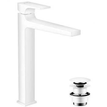 Hansgrohe Metropol Single Lever Basin Mixer 260 With Lever Handle For Wash Bowls With Push-Open Waste, Matt White, 32512700