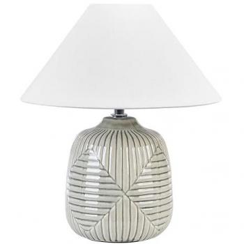 Lámpara de mesa de cerámica gris 35 cm con pantalla blanca y diseño geométrico hecha a mano