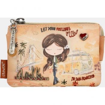 Anekke - Monedero triple Peace & Love para mujer, color camel