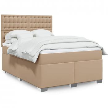 Cama box spring con colchón de cuero sintético capuchino 140x190cm