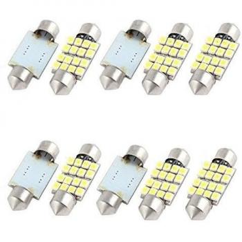 10Piezas 36mm 16-SMD 1.50 3528 1210 LED Blanca Festoon Tipo Fusible Luces de Bóveda 6423 Interior Coche