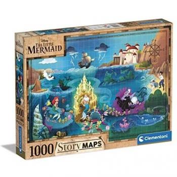 Clementoni Puzle Maps-The Little Mermaid-1000 Made in Italy, 1000 Piezas, Puzzle Animados, Dibujos Disney, diversión para Adultos, Multicolor, Medium