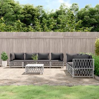 8-Piece White Steel Garden Lounge Set with Cushions