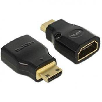Adaptador DeLOCK 65665 Mini-HDMI a HDMI de color negro.