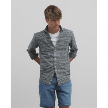 Camisa sport étnica gris para hombre Silbon, corte slim