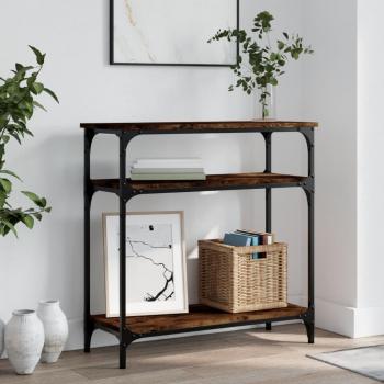 Mesa consola ahumada de roble 75x29x75 cm en madera multicapa, características: diseño elegante, estructura resistente, acabado en roble ahumado, dimensiones compactas ideales para espacios reducidos