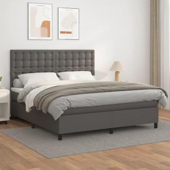 Cama box spring suave con colchón de cuero sintético gris 180x200 cm