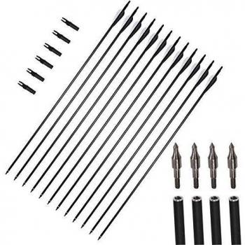 12 paquetes de 31 pulgadas flechas carbón tiro con arco espina 550 orientación Broadhead reemplazable Nock giratorio para la búsqueda lazo recurrente recurrente compuesto conjunto tiro al aire libre