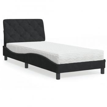 Cama con colchón terciopelo negro 90x190 cm