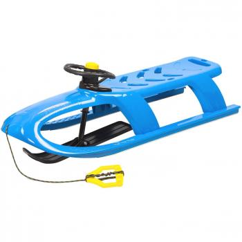Prosperplast - Trineo alto con pala direccionable por volante, con deslizadores de acero, y cuerda, modelo Bullet Control, color azul