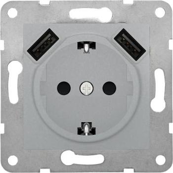 Base Enchufe Schuko con Doble USB 2.4A Serie Viva Plata Luna BJC
