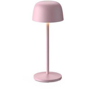 Lámpara de mesa LED recargable Arietty, rosa, aluminio, Ø 10,5 cm con dimmer táctil y diseño moderno