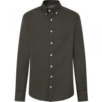 Camisa Oxford de Manga Larga Teñida para Hombre Hackett London Verde Casual 2024
