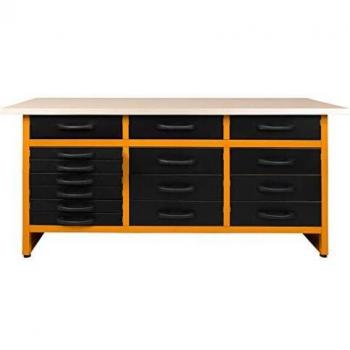 METALLMOBELL MB011 BANCO DE TRABAJO PARA GARAJE/TALLER CON 15 CAJONES METÁLICOS DE 160X60X84CM, PATAS REGULABLES EN ALTURA Y TABLERO SUPERIOR DE 3CM