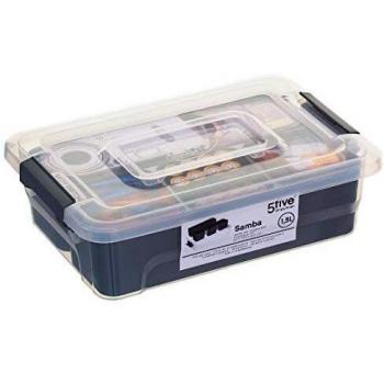 Caja de plástico compartimentada transparente/gris 1,5L Samba