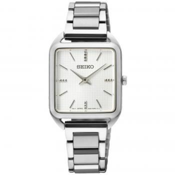 Seiko Classic Women's Square Quartz Watch SWR073P1 - Silver Stainless Steel Band, White Dial, 26mm, 5ATM