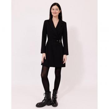 Vestido de manga larga con cinturón - Negro, Talla 46