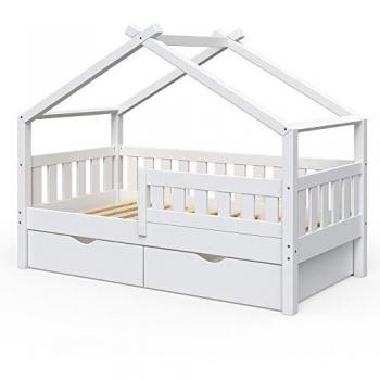 Cama en Forma de Casa Design, Blanco, 80x160 cm con 2 Cajones Vitalispa