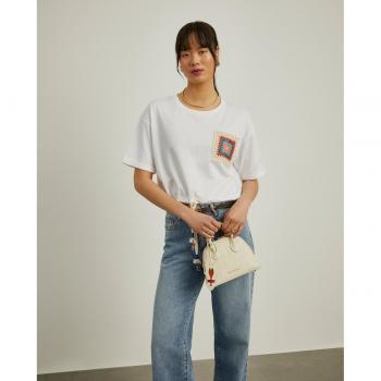 Camiseta cropped de mujer Lion of Porches con bolsillo de crochet, color blanco