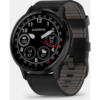 Garmin Smartwatch Venu 3 de cuero negro y dorado, 35mm con bisel Slate y banda de cuero