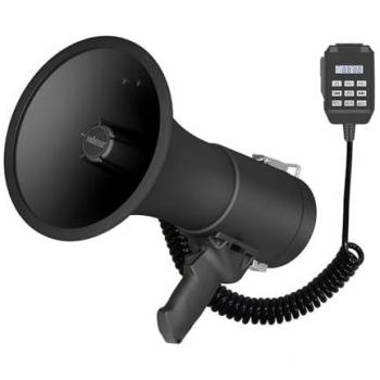 Megáfono Potente 50W con Sirena, Grabación de 700s, Bluetooth, Micrófono de Mano y Alcance de 1200m - Negro Mate