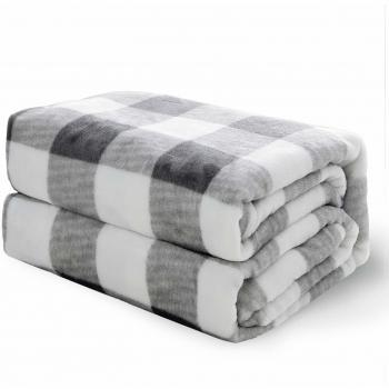 Bedsure Manta para Sofás de Franela 130x150 cm - Manta para Cama 90 Reversible de 100% Microfibre Extra Suave - Estamapada a Cuadros Negro/Blanco