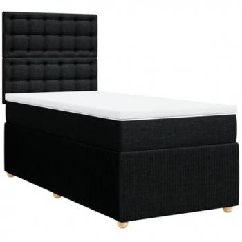 Cama Box Spring con colchón de muelles en tela negra 100x200 cm