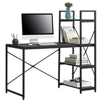 Mesa Escritorio Stavanger con 4 estantes Metal/Aglomerado 120x60x122 cm - Negro y Efecto Nogal