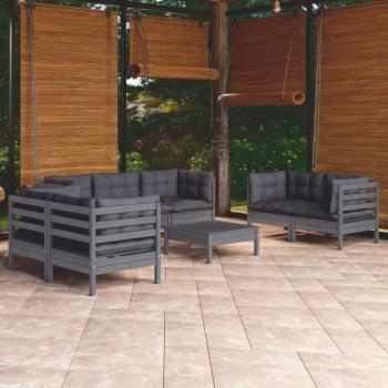 Conjunto de muebles de jardín de 8 piezas con almohadas, hecho de madera de pino macizo