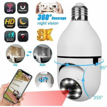 Cámara Panorámica E27 200W 1080P WiFi de Seguridad para el Hogar con Visión Nocturna, Audio Bidireccional y Visualización Remota a través de Smartphone