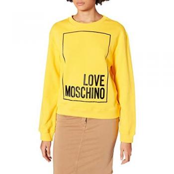 Love Moschino Women's Yellow Cotton Sweatshirt with Inlay Detail - Size EU 40 / UK 12