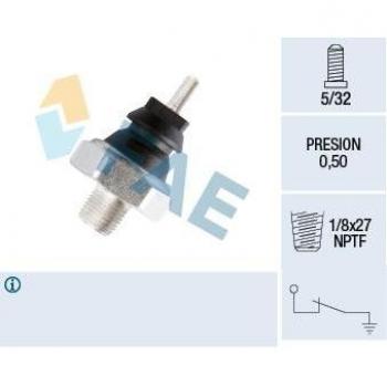 Presostato de aceite FAE 12040, tipo: sensor de presión de aceite, características: rango de presión 0-5 bar, conexión eléctrica a través de terminales, diseño compacto y resistente a altas temperaturas