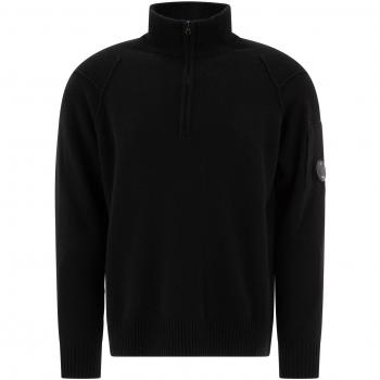 C.P. Company Men's Half-Zip Sweater with Lens Detail in Black, Size Medium