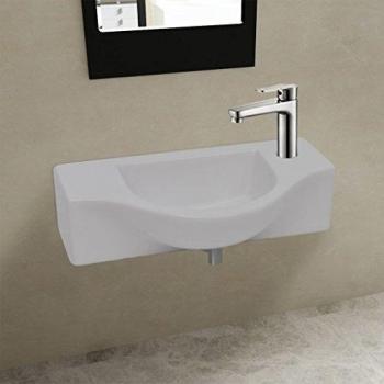 vidaXL Lavabo cerámica con Agujero para Grifo Blanco instalacion contra la Pared