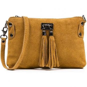 Savina Bolso bandolera Mujer de Piel auténtica Gamuza Made in Italy con Vera Pelle Italiana