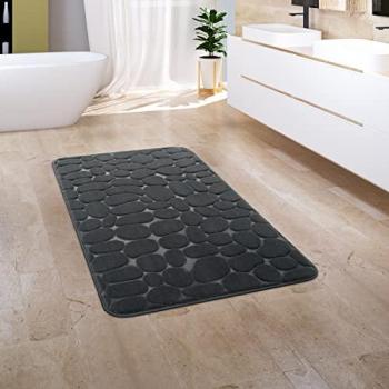 Alfombra de Baño Antideslizante Suave con Efecto Memoria 3D Lavable, Diseño Piedra Antracita 65x120 cm