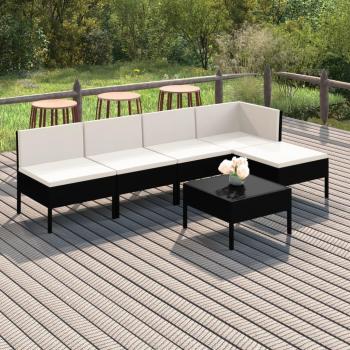 6-Piece Black Poly Rattan Garden Lounge Set with Cushions